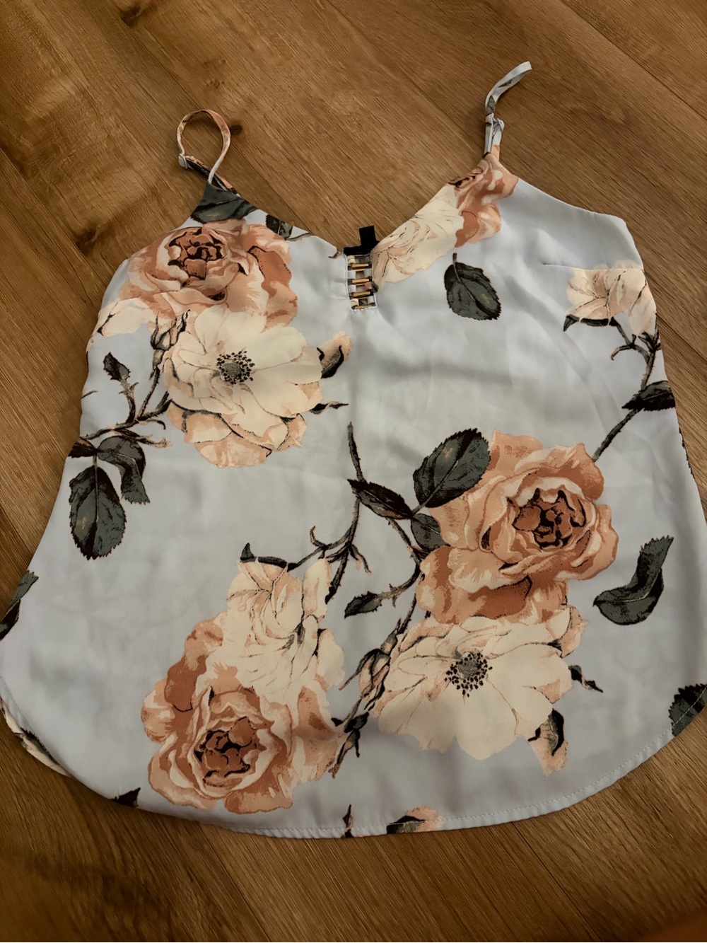 Dynamite Floral Satin Cami - Light Blue with Peach Roses